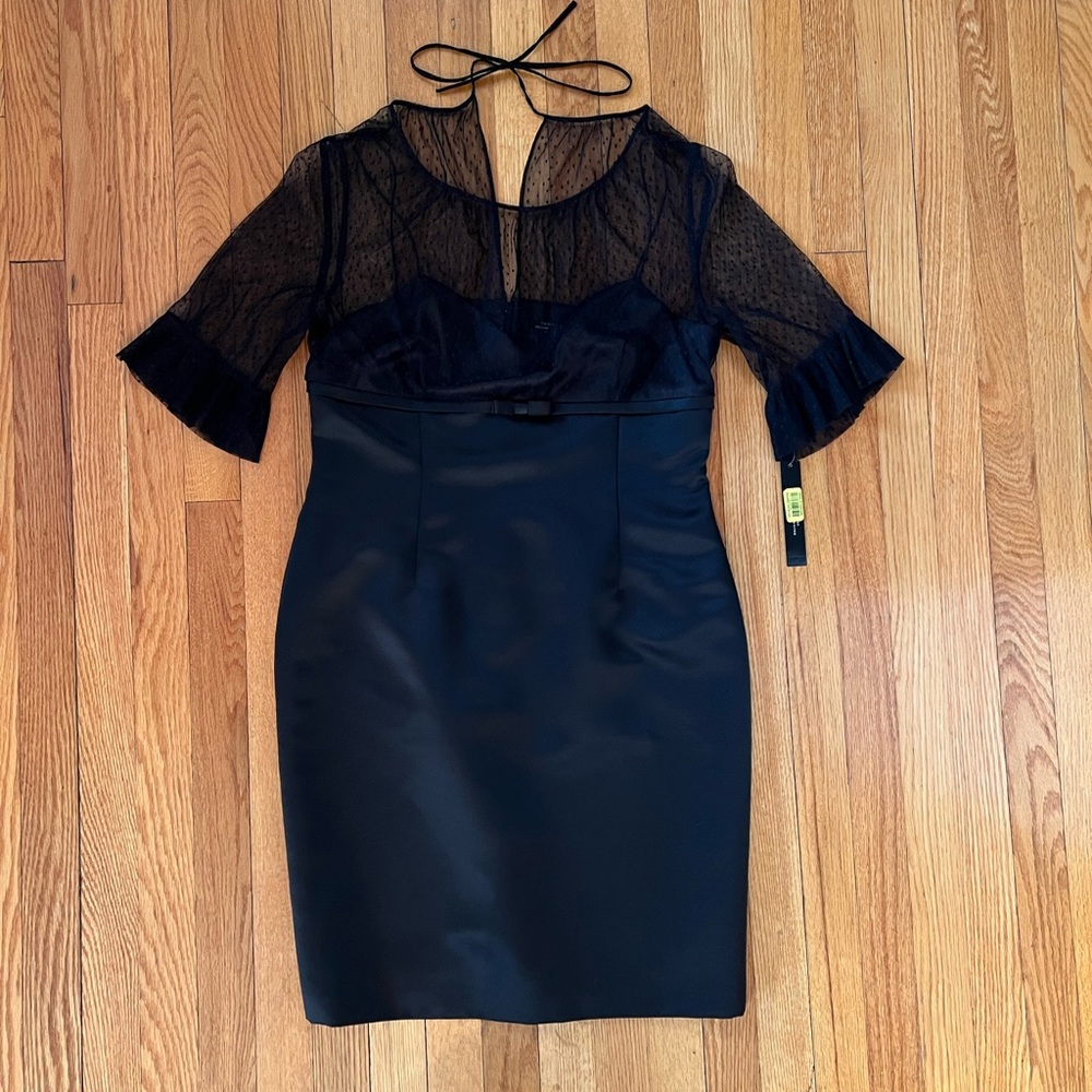 NWT Tahari Black Mesh Midi Cocktail Dress
Size 12P